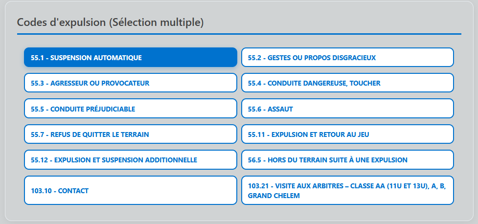 Codes d'expulsions